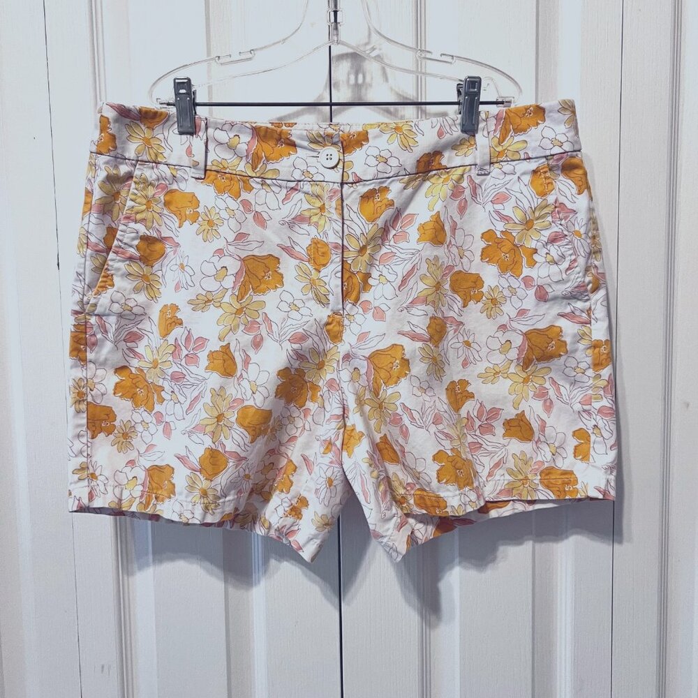Loft Outlet Women's Floral Shorts-6" Inseam-Size 12-Orange/Yellow Mix-Daisies